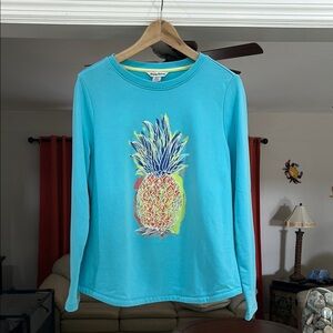 Tommy Bahama Women’s Pop Art Pineapple Crew Sweatshirt, Blue Radiance Size S